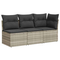 GARTENSOFA Mit Kissen 3-Sitzer Hellgrau Poly Rattan - Grau, Kunststoff (172/69/62cm) - vidaXL