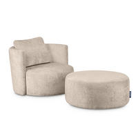 DREHSESSEL-SET RAGGI inkl. Sitzhocker, Chenille-Stoff, grau - Beige/Grau, Textil (92/75/80cm) - KONSIMO®