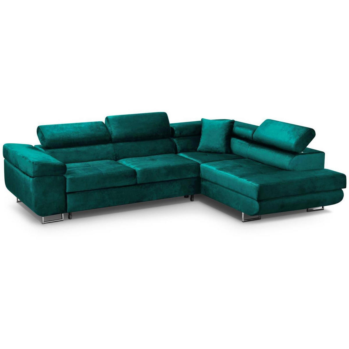 ECKSCHLAFSOFA Vild verstellbaren Kopfstützen, Dunkelgrün, rechts - Chromfarben/Dunkelgrün, Textil (275/203cm) - Beautysofa