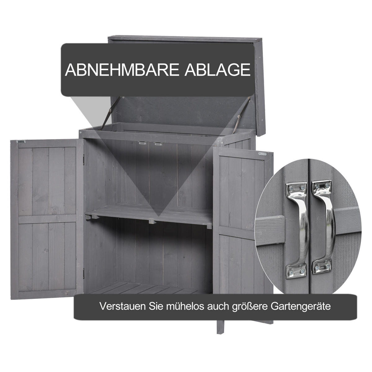 GARTENSCHRANK Geräteschuppen, Doppeltür, 2 Fächer, wetterfest, Tannenholz, Dunkelgrau - Grau, Holz (43/88/74cm) - Outsunny