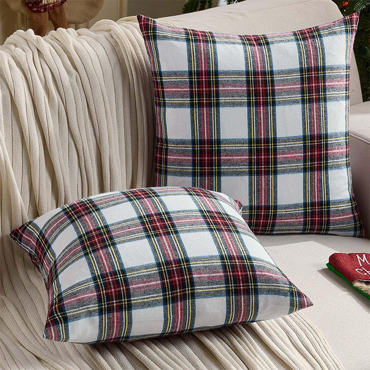 KISSENHÜLLE mit Karomuster – 45 x 45 cm – Rot (2er-Set) - Rot, Textil (45/45cm)