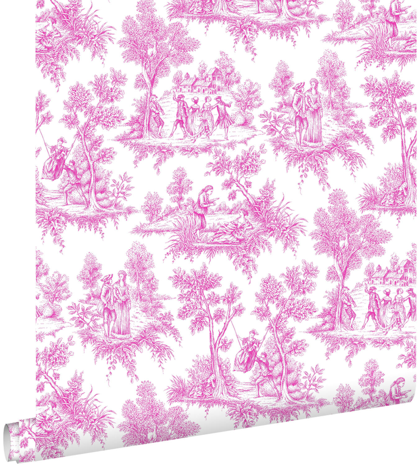 TAPETE Toile de Jouy 53 cm x 10.05 m - Pink, Papier (53/0.1cm) - ESTAhome