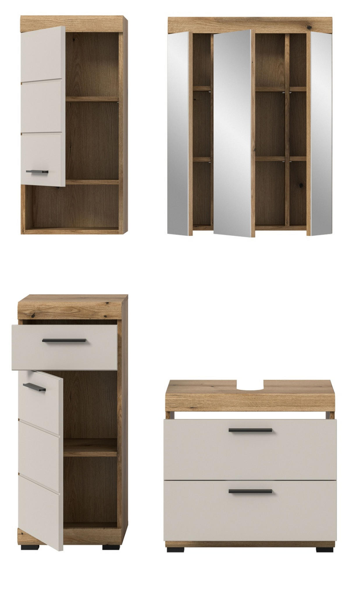 BADMÖBEL-SET Sand Kaschmir, Evoke Eiche 4-teilig, Badkombination 112 x 191 cm - Kaschmir/Eichefarben, Glas/Holzwerkstoff (112/191/34cm) - Inn.Furn