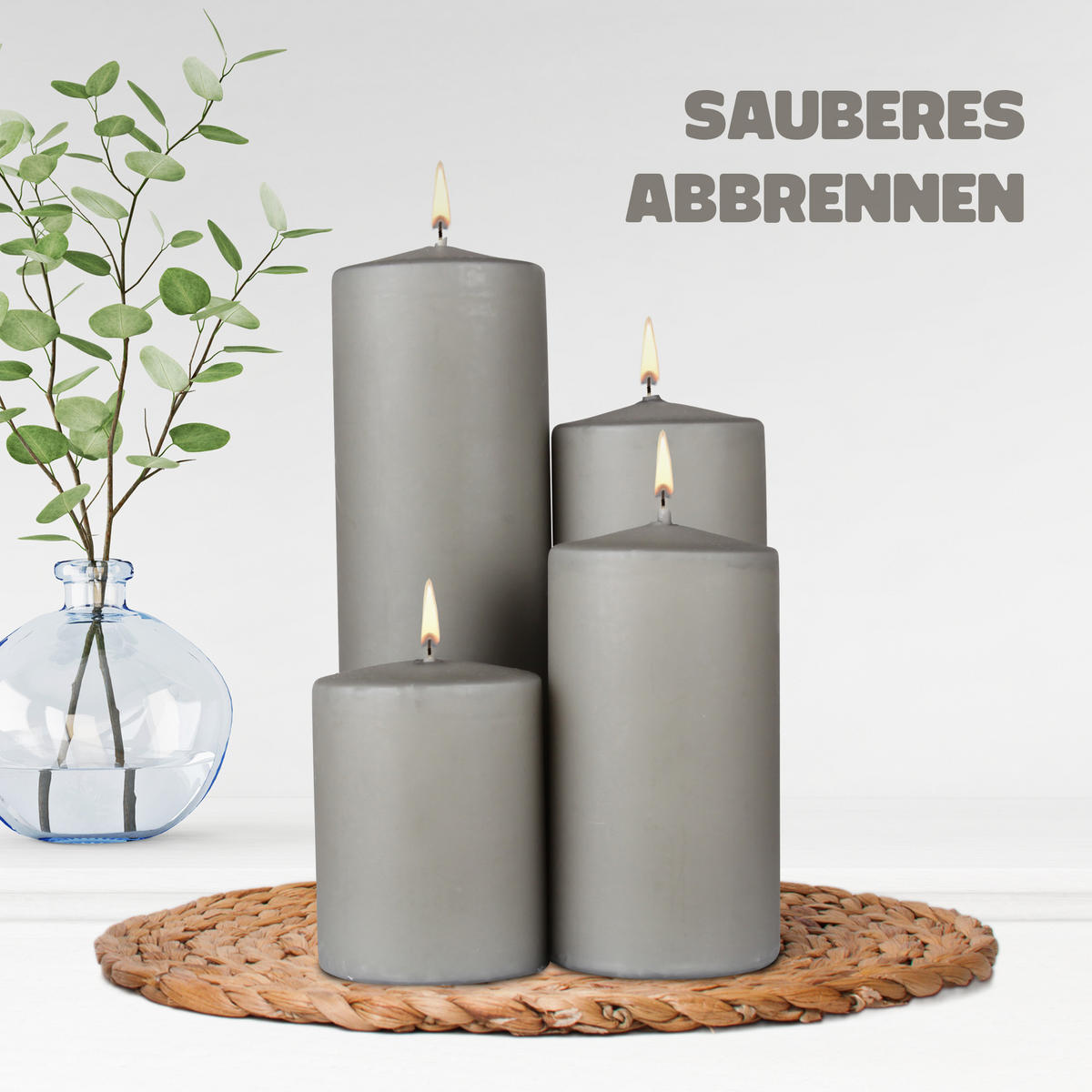 STUMPENKERZEN 4er Pack "Hellgrau", Größe Ø7cm x Höhe: 8 cm - Hellgrau, Naturmaterialien (7/8cm) - Bestlivings