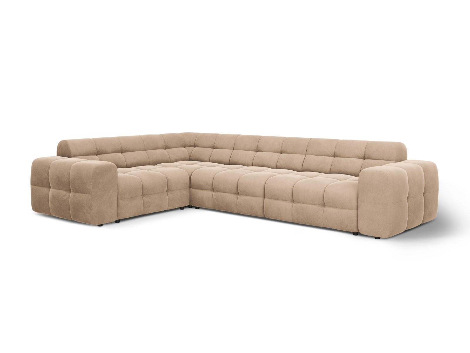 ECKSOFA links Kendal aus Samt mandelbeige 6 Sitzplätze - Cappuccino, Textil (231/332cm) - Micadoni