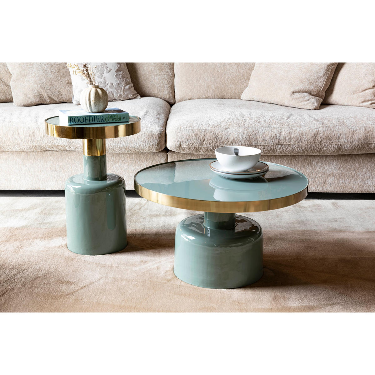 COUCHTISCH Glam Rund 60 cm Grün/ Gold - Grün, Metall (60/60/35cm) - Zuiver