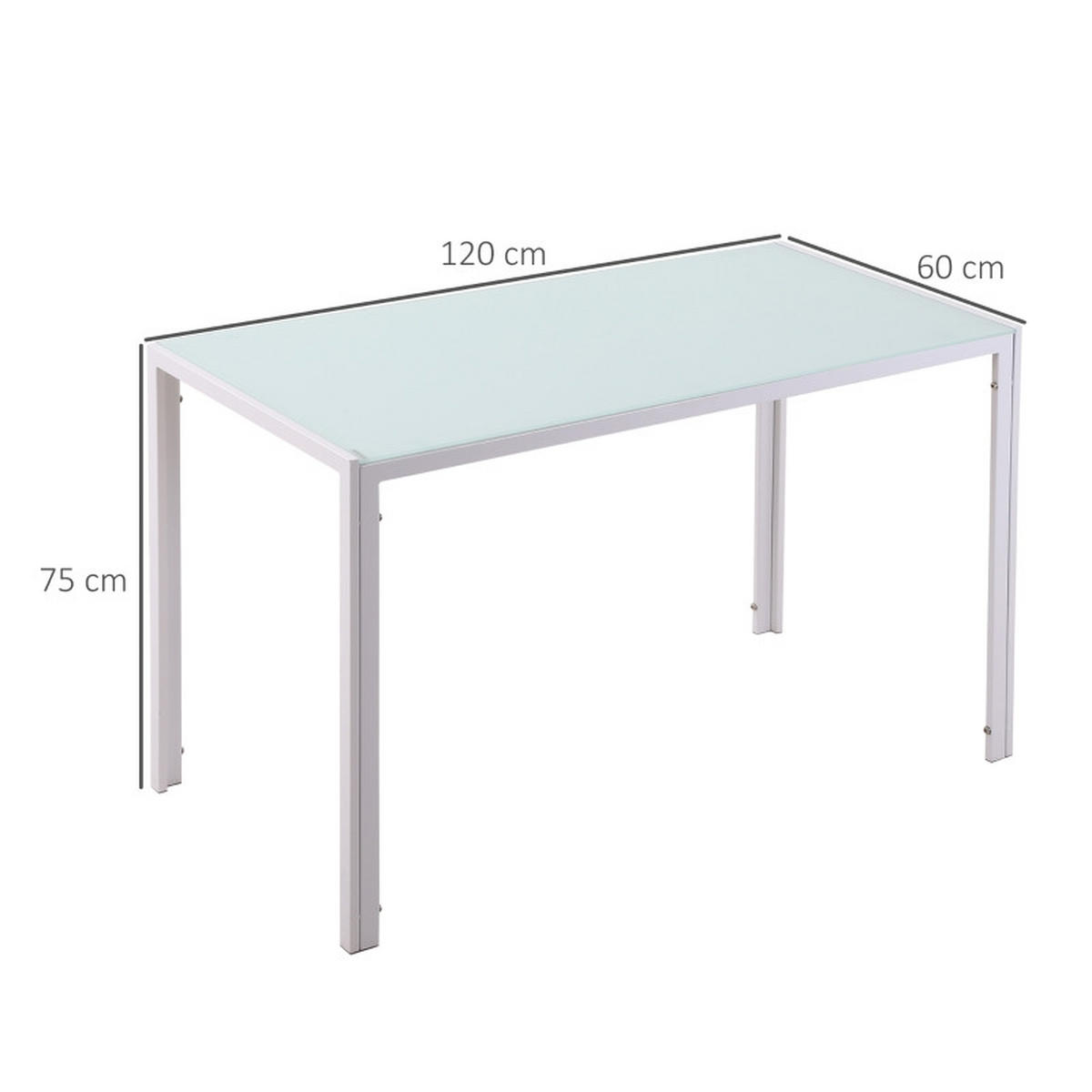 ESSTISCH aus Metall und Glas 120x60x75 cm Weiß für 4 Personen mit gehärteter Glasplatte - Weiß, Metall (120/60/75cm) - Modfu