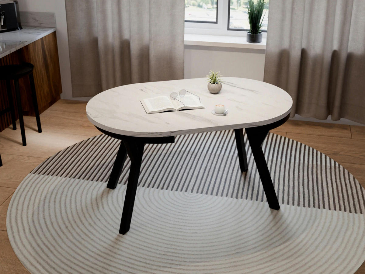 ESSTISCH ARI Rund (90-190 cm Ausziehbar Marmor Bianco Weiß Glamour Metallbeine) - Hellgrau/Schwarz, Holz/Holzwerkstoff (90/90/76cm) - Ravio