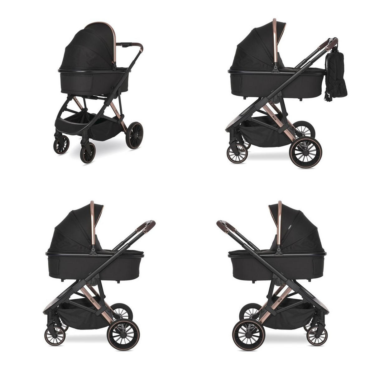KOMBIKINDERWAGEN Aria 2 in 1 schwarz Babywanne, Sportsitz umkehrbar, faltbar - Schwarz, Metall (85/44/122cm) - Lorelli