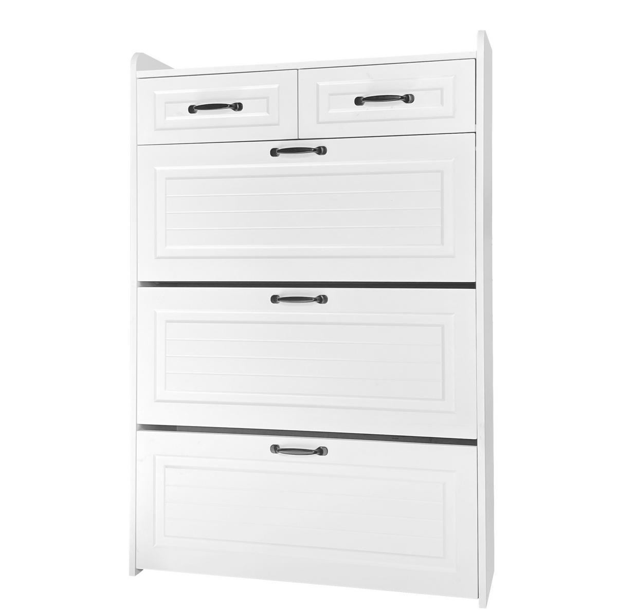SCHUHSCHRANK mit 3 Klappen und 2 Schubladen 80 x 23,5 x 131 cm Weiß - Weiß, Holzwerkstoff (23.5/131/80cm) - Beauniv