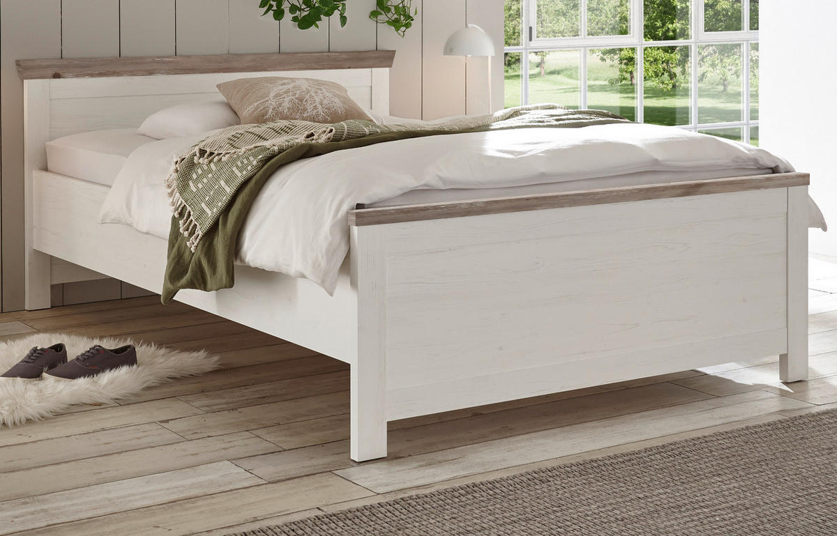 BETT Pinie weiß, Oslo Pinie Landhaus, Einzelbett Liegefläche 140 x 200 cm - Weiß/Pinienfarben, Holz/Holzwerkstoff (140/200cm) - Furn.Design