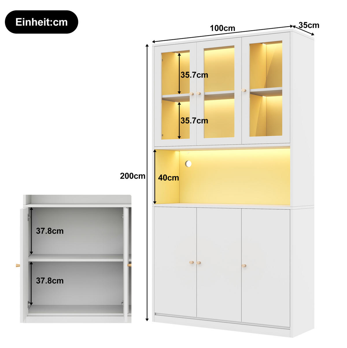HIGHBOARD 100/200/35 cm Weiß aus MDF mit LED-Beleuchtung - Weiß, Holzwerkstoff (35/200/100cm) - OKMYHOME