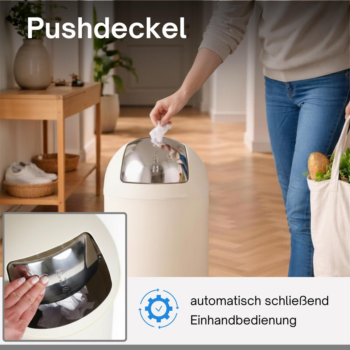 MÜLLEIMER 70 Liter mit Push Klappe Creme - Creme, Metall (41.5/89.5/41.5cm) - PROREGAL