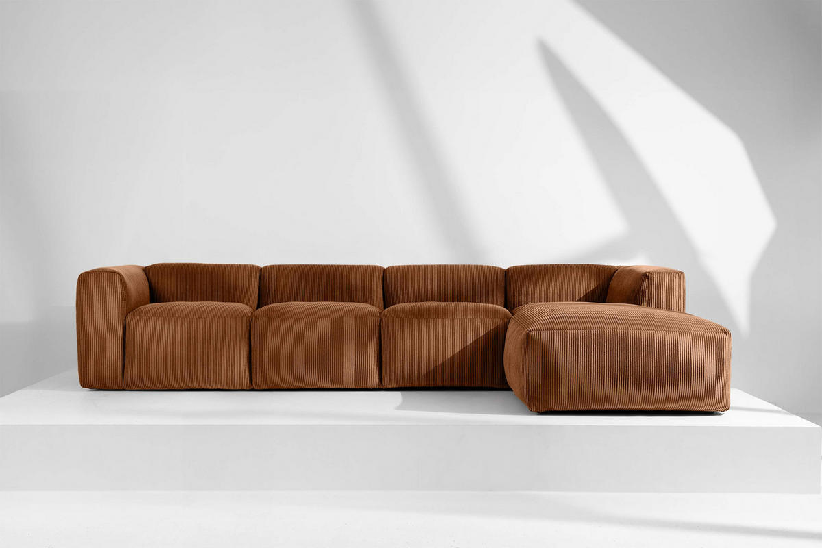 ECKMODULSOFA-RECHTS BUFFO 6-Sitzer mit extrem weicher Sitzfläche, Kordstoff, ore - Orange, Textil (377/180cm) - KONSIMO®