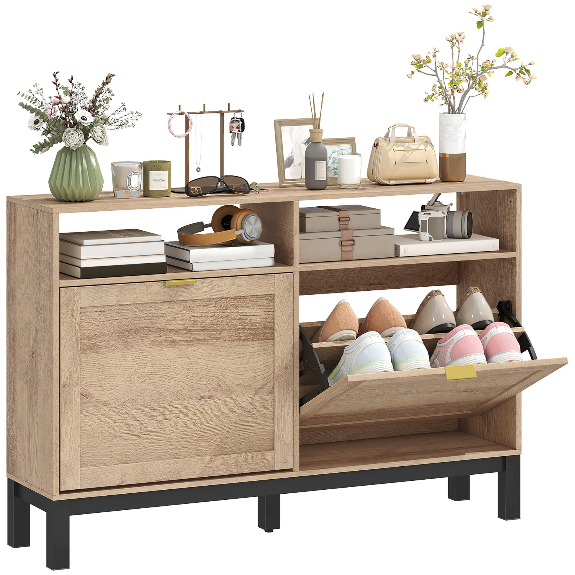 SCHUHREGAL,2 Klapptüren verstellbare Böden für 8 Paar,walnussfarben - Braun, Holzwerkstoff (120/80/29cm) - Vallsero