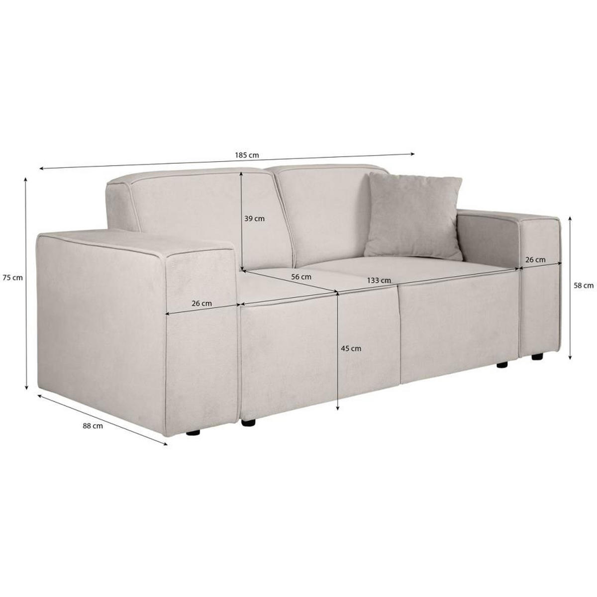 2-SITZER SOFA Pedro ohne Schlaffunktion schwarz - Schwarz, Textil (185/75/88cm) - Beautysofa
