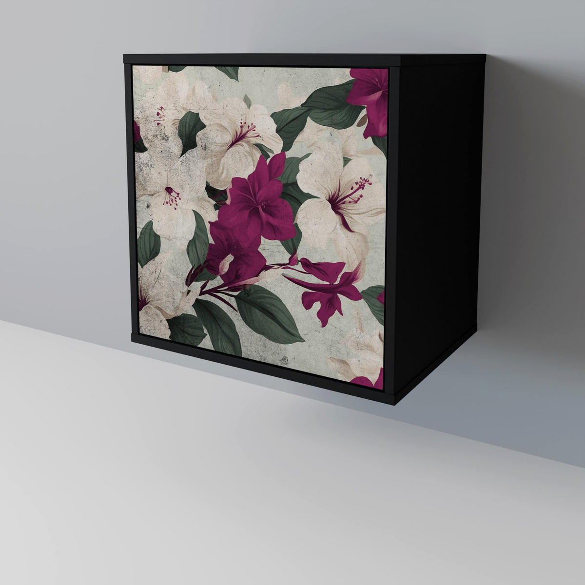 SIDEBOARD FLOWERET DREAM, Schwarz, 57,5x42x70,5 cm, Schwarze Metall-Sternfüße - Multicolor/Schwarz, Holzwerkstoff/Metall (57.5/70.5/42cm) - SpaceRebels