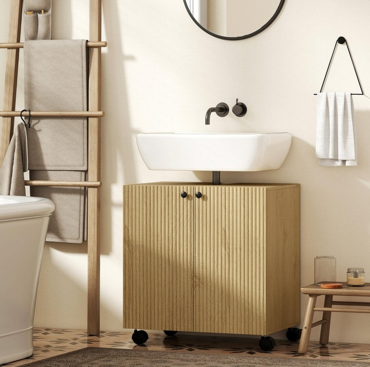 WASCHBECKENUNTERSCHRANK mit Rollen und Soft-Close Naturholz - Naturfarben, Holzwerkstoff (39.8/62/60cm) - Beauniv