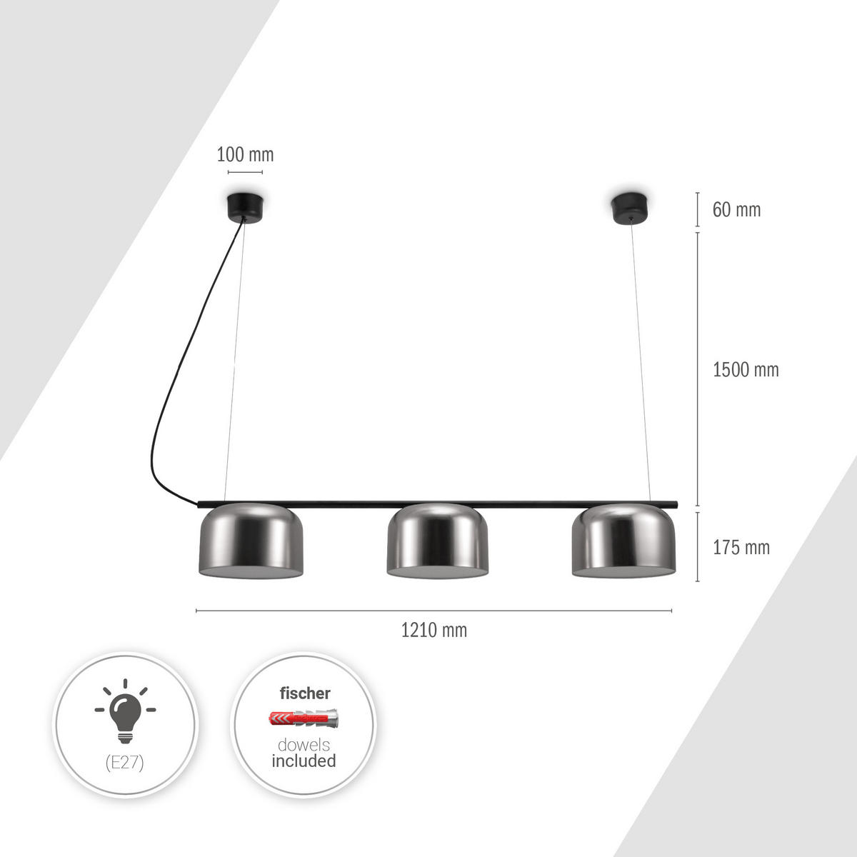 PENDELLEUCHTE Bowl - Schwarz, Metall (121/25/17.9cm) - Paco Home