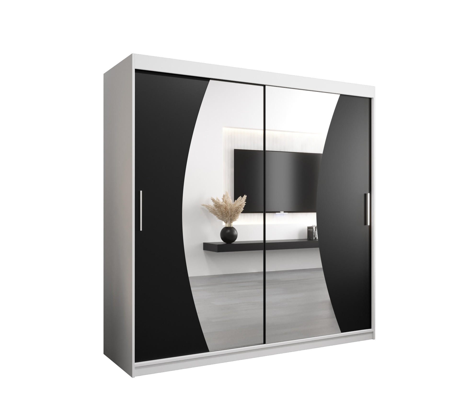Abiks Möbel Schwebetürenschrank Weiß, Schwarz 200x200x62 cm