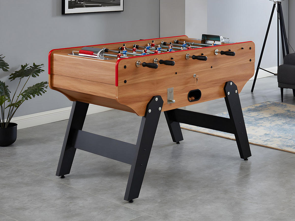 TISCHFUSSBALLTISCH mit Münzeinwurf - 153 x 77,6 x 96 cm - MDF - Eichefarben - HENRY - Naturfarben, Holz (153/77.6cm) - Vente-Unique