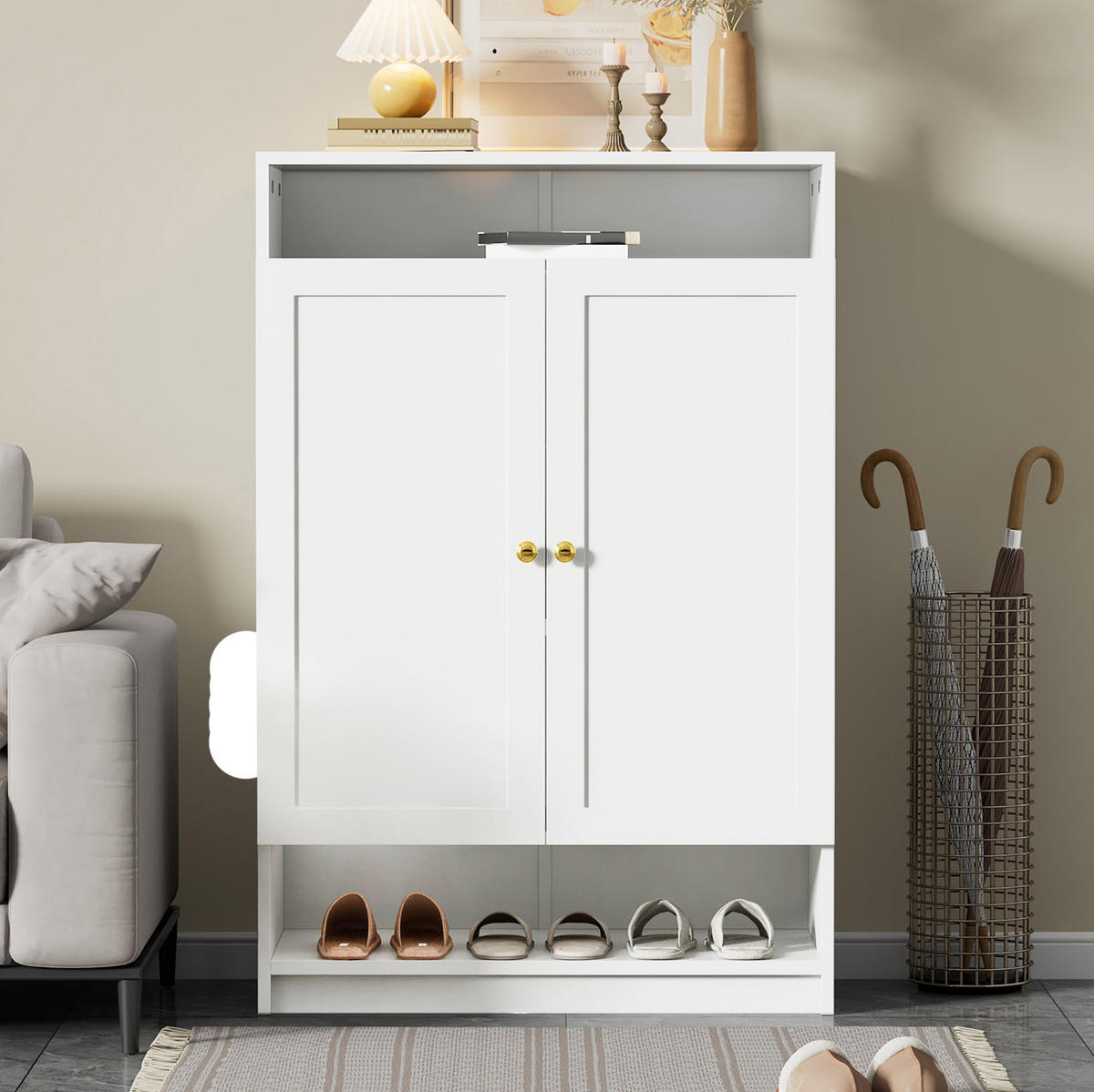 SCHUHSCHRANK aus Spanplatte 73x34x109cm in Weiß mit höhenverstellbaren Einlegeböden - Weiß, Holzwerkstoff (73/109/34cm) - Modfu
