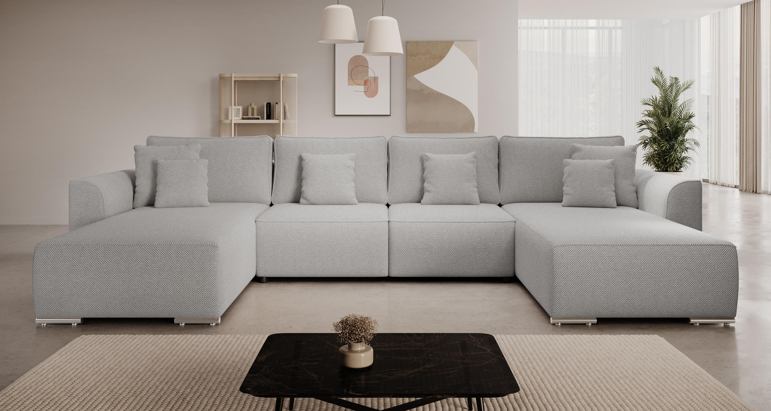 WOHNLANDSCHAFT GUSTO U Curio 80 mit Schlaffunktion - Grau, Textil (368/85/193cm) - Bedante