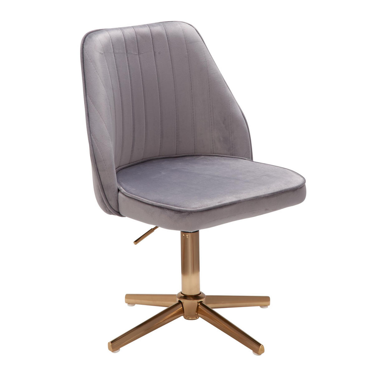 DREHSTUHL Samt mit Höhenverstellung, Eisenfuß und 360° Drehfunktion TANARO, Grau 60x60x100 cm - Goldfarben/Grau, Textil/Metall (60/100/60cm) - KADIMA DESIGN