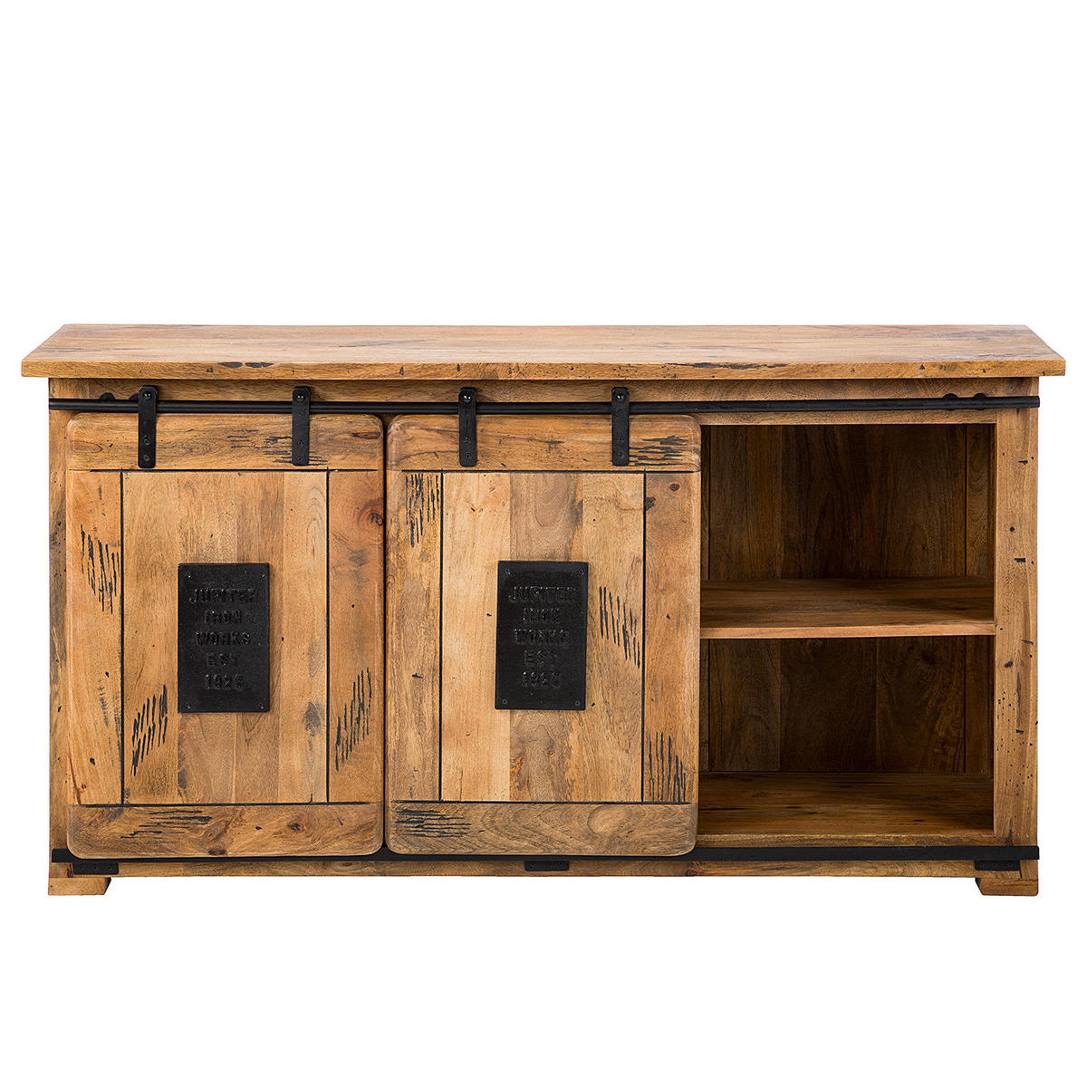 SIDEBOARD - Mango massiv / Eisen - Mango / Schwarz - Braun, Holz/Metall (150/80/45cm) - home24