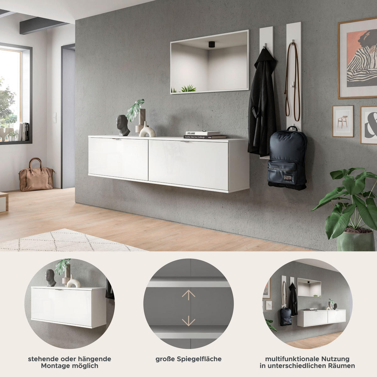 GARDEROBE Systemmöbel Projekt X 5tlg. Kombination , ca.237x191x37 cm - Weiß, Holzwerkstoff (237/191/37cm)