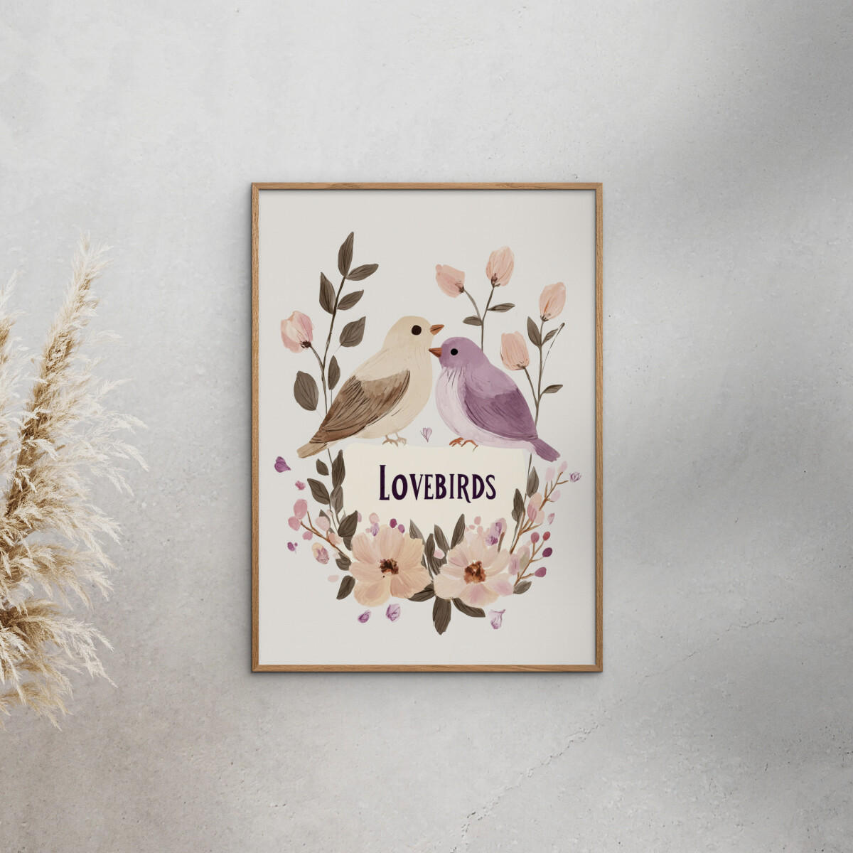 POSTER mit Rahmen Treechild - Lovebirds - Eichefarben/Multicolor, Holz/Papier (50/70cm) - Poster&Frame