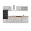 KÜCHENZEILE R-Line Beton/Weiß 300 cm mit Hochschrank, AP Eiche - Schieferfarben/Weiß, Holzwerkstoff (300/81.6/60cm) - Vicco