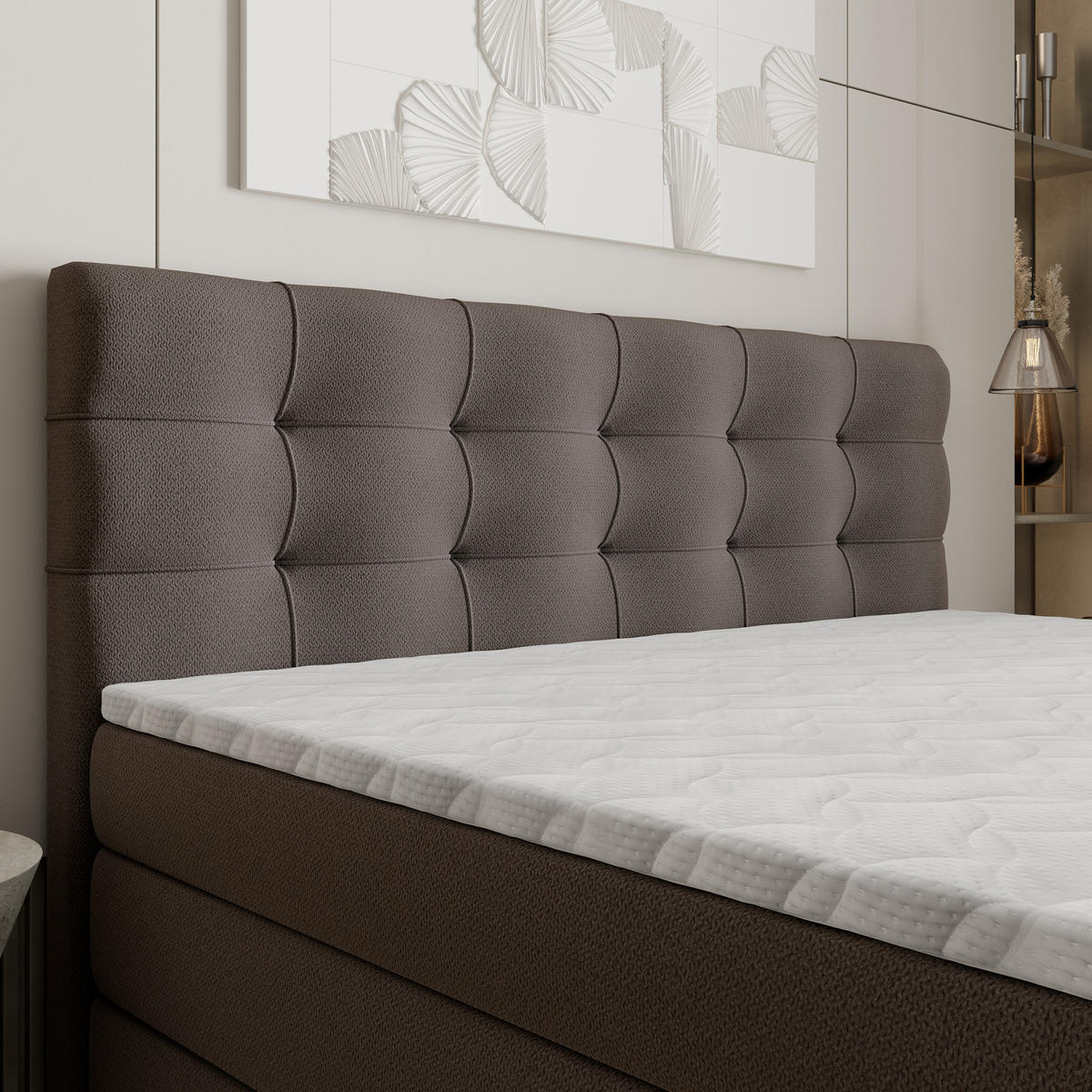 BOXSPRINGBETT AREZI 160x200 cm mit Matratze und Topper - Braun - Braun, Holz (160/200cm) - MASSENO