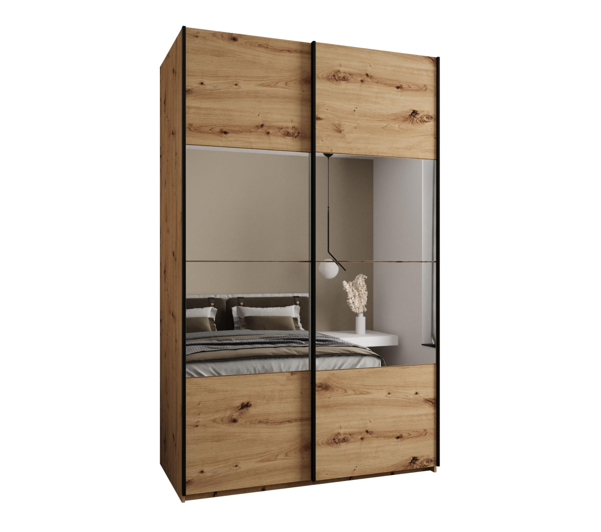 SCHWEBETÜRENSCHRANK 245,5/160/64 2-türig - Schwarz/Eiche Artisan, Holz/Metall (160/245/64cm) - Abiks Möbel