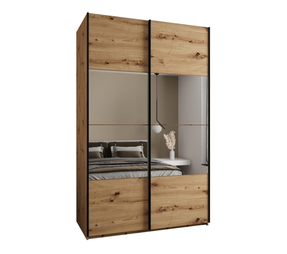 SCHWEBETÜRENSCHRANK 245,5/160/64 2-türig - Schwarz/Eiche Artisan, Holz/Metall (160/245/64cm) - Abiks Möbel