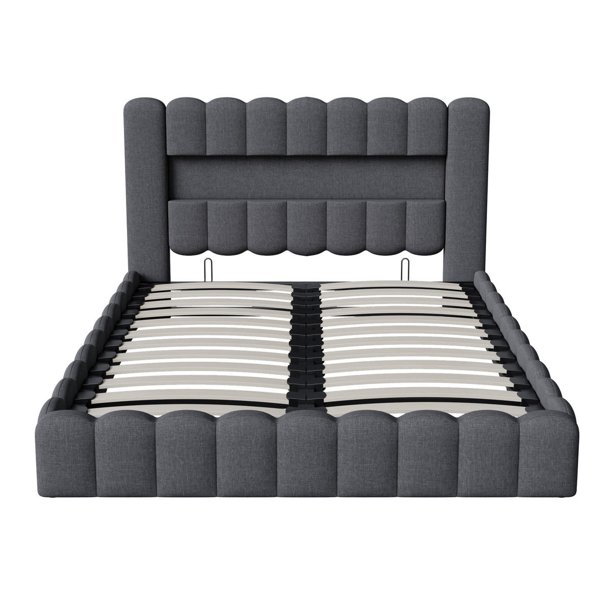 POLSTERBETT 140x200 cm, Grau, mit USB, LED - Grau, Textil/Metall (140/200cm)