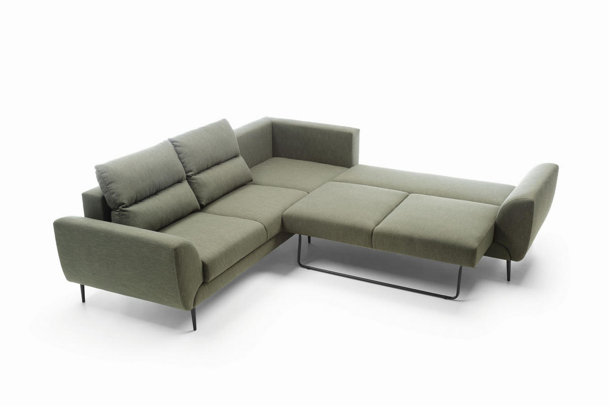 ECKSOFA SETTE Grün Velours-Stoff mit Schlaffunktion - Grün, Holz (265/265cm) - MASSENO