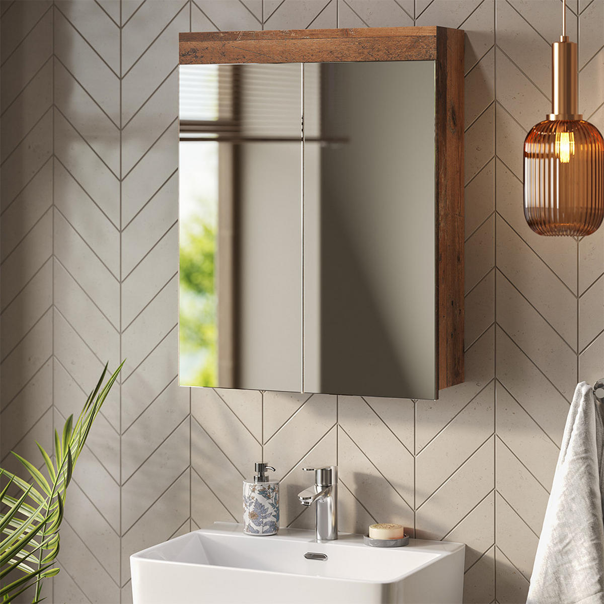 BADSPIEGELSCHRANK Luna Oldstyle 60 x 77 cm - Braun, Holzwerkstoff (60/77/17cm) - Vicco