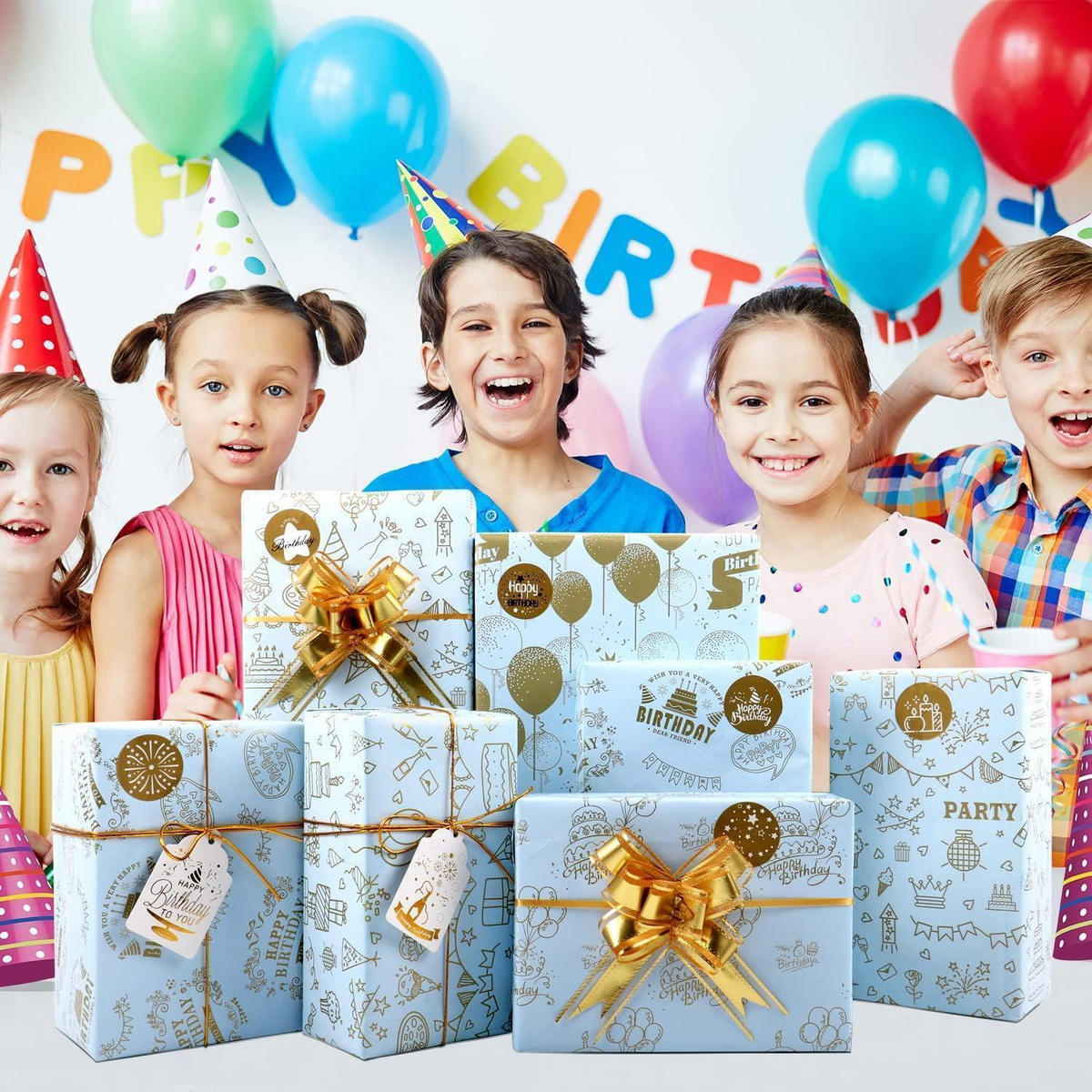 GESCHENKPAPIER Set 6 Blatt Goldmuster 70 x 50 cm - Blau, Papier (50/0.1/70cm)