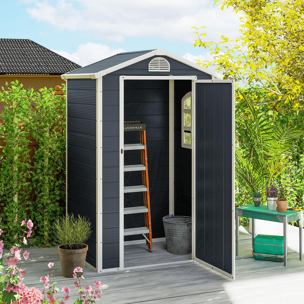 GERÄTEHAUS Gartenhaus mit Fenster Pultdach Outdoor Metall Grau - Grau, Metall (104/204/134cm) - Outsunny