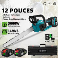 KETTENSÄGE 12-Zoll-bürstenlose elektrische mit LED-Anzeige Mit 2 Batterien - Blau, Metall (16.5/7/63cm) - Coonoor