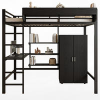 HOCHBETT 90x200 cm mit Schreibtisch, Kleiderschrank, Schwarz - Schwarz, Metall (90/200cm)