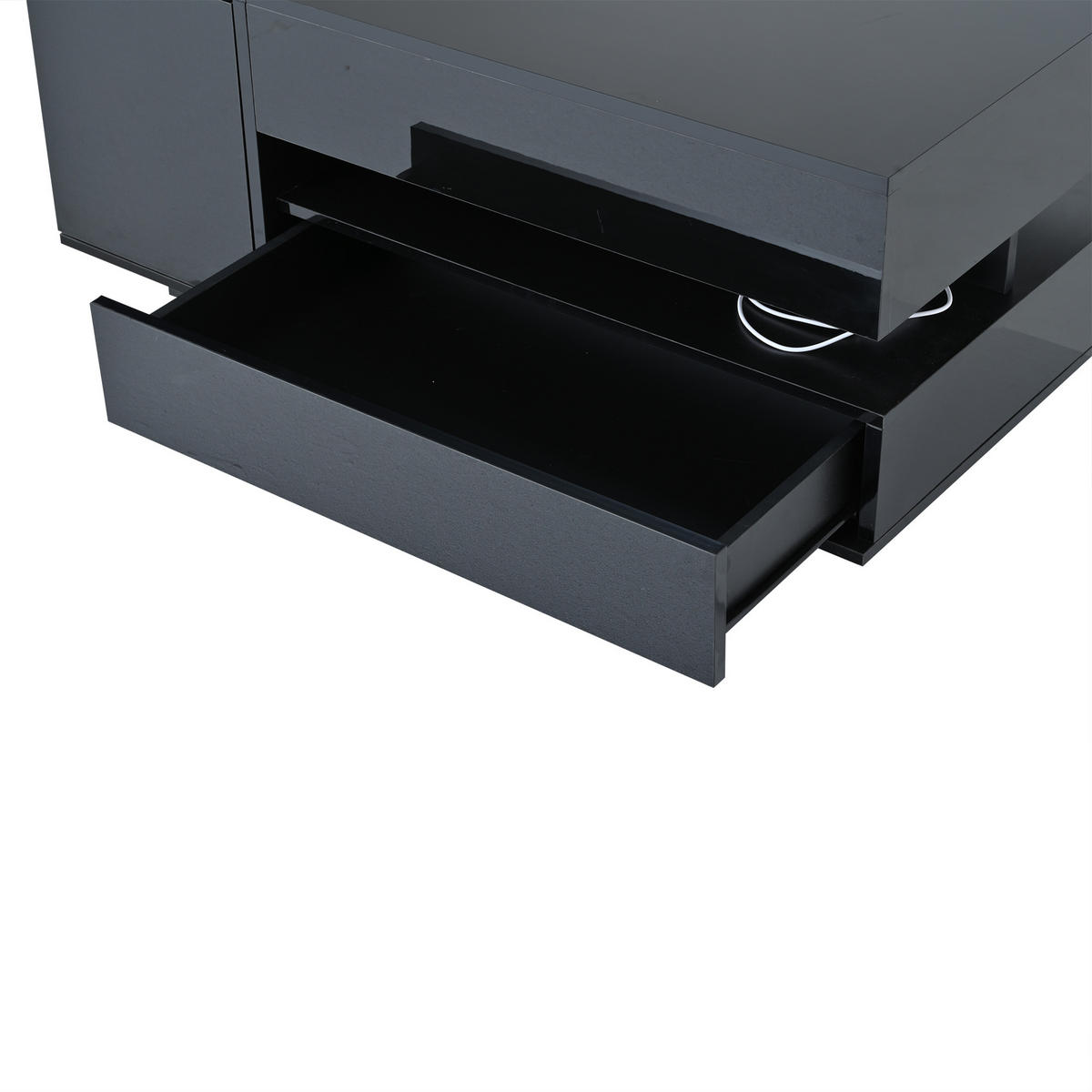 COUCHTISCH in Schwarz mit LED und Schublade für Wohnzimmer, B95/T50/H40 cm - Schwarz, Holzwerkstoff (50/95/34.5cm) - STILVORA