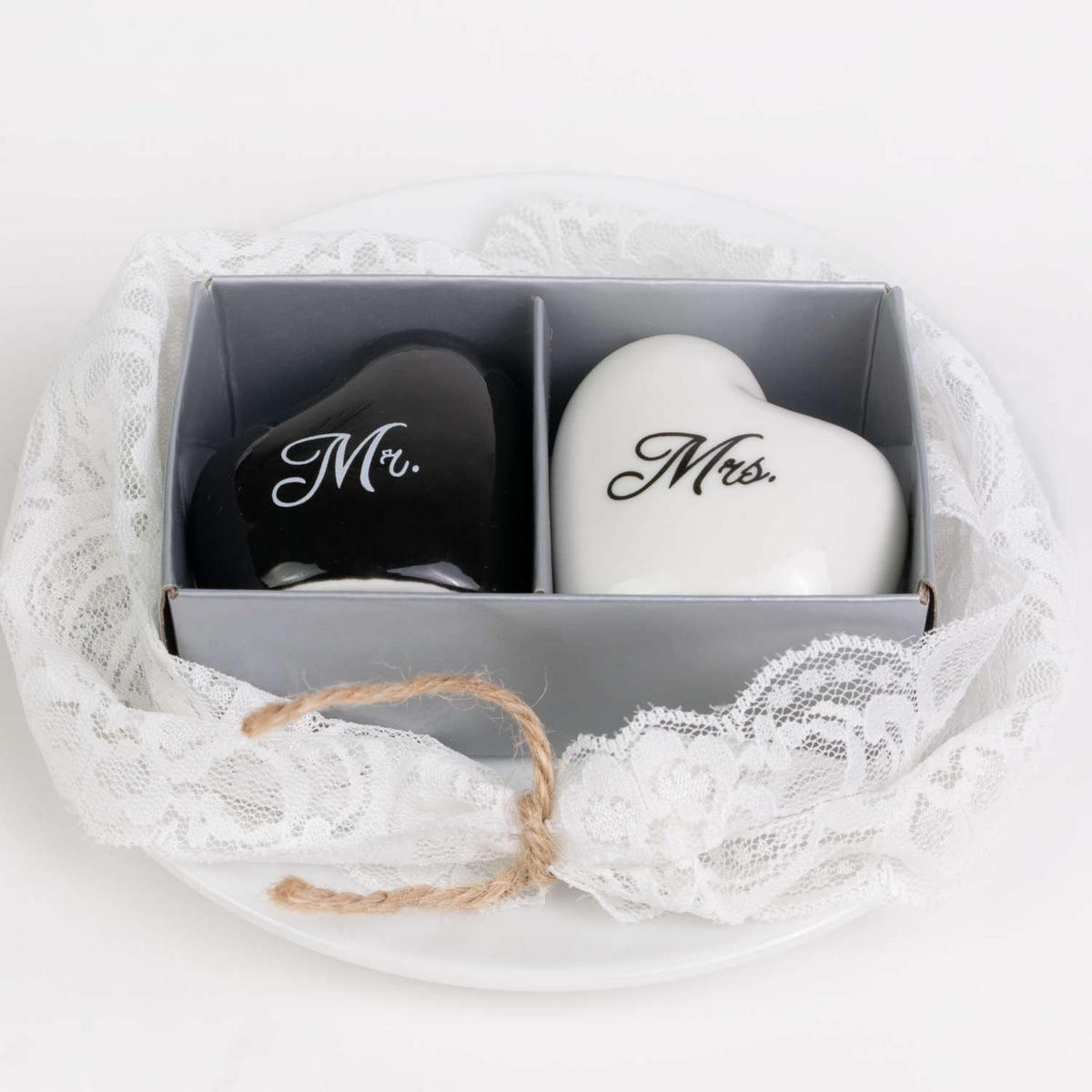 SALZSTEUER PFEFFERSTREUER mit Mr & Mrs Aufschrift - Schwarz, Keramik (3.5/5.5/5cm) - Intirilife