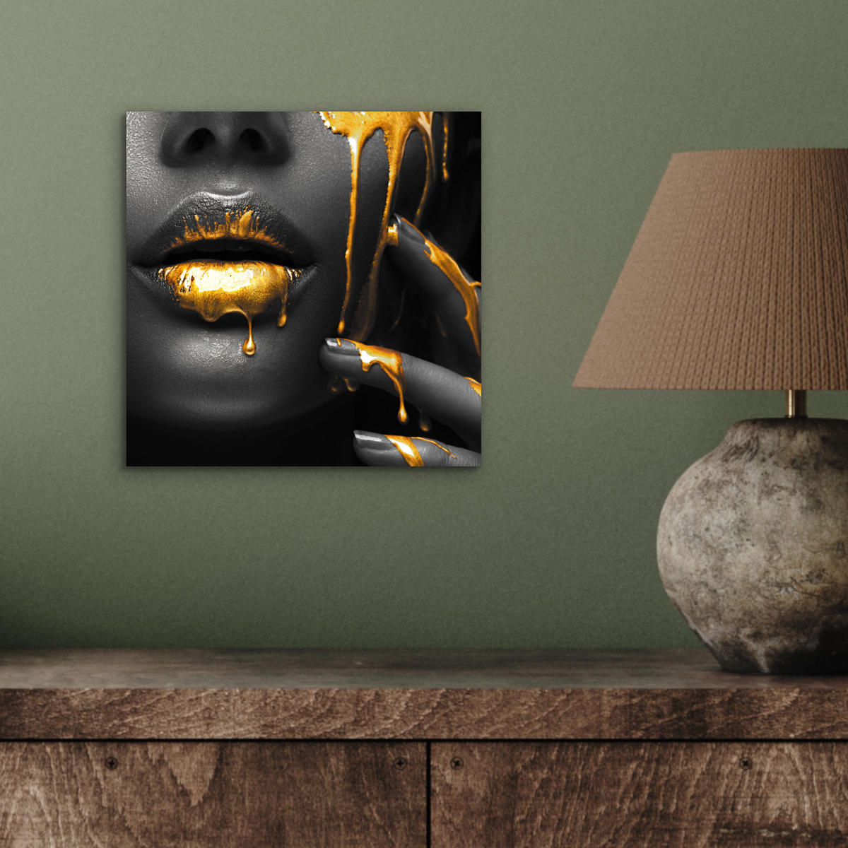 METALLBILD Frau - Schwarz - Gold - Gesicht - Lippen 20x20 cm - Goldfarben, Metall (20/20cm) - MuchoWow