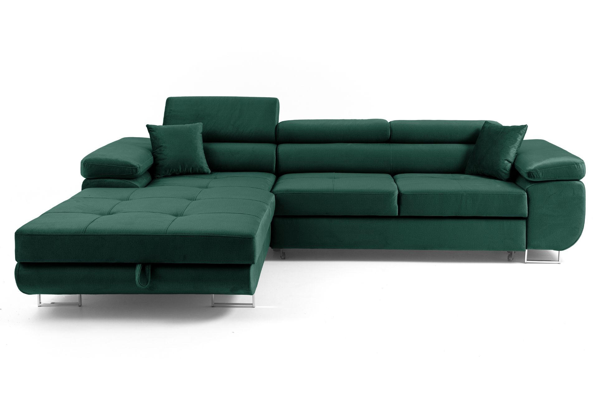 ECKSOFA ALONZO L Links mit Schlaffunktion 125x195 Velours Grün - Silberfarben/Grün, Holz/Textil (275/203cm) - Muffo