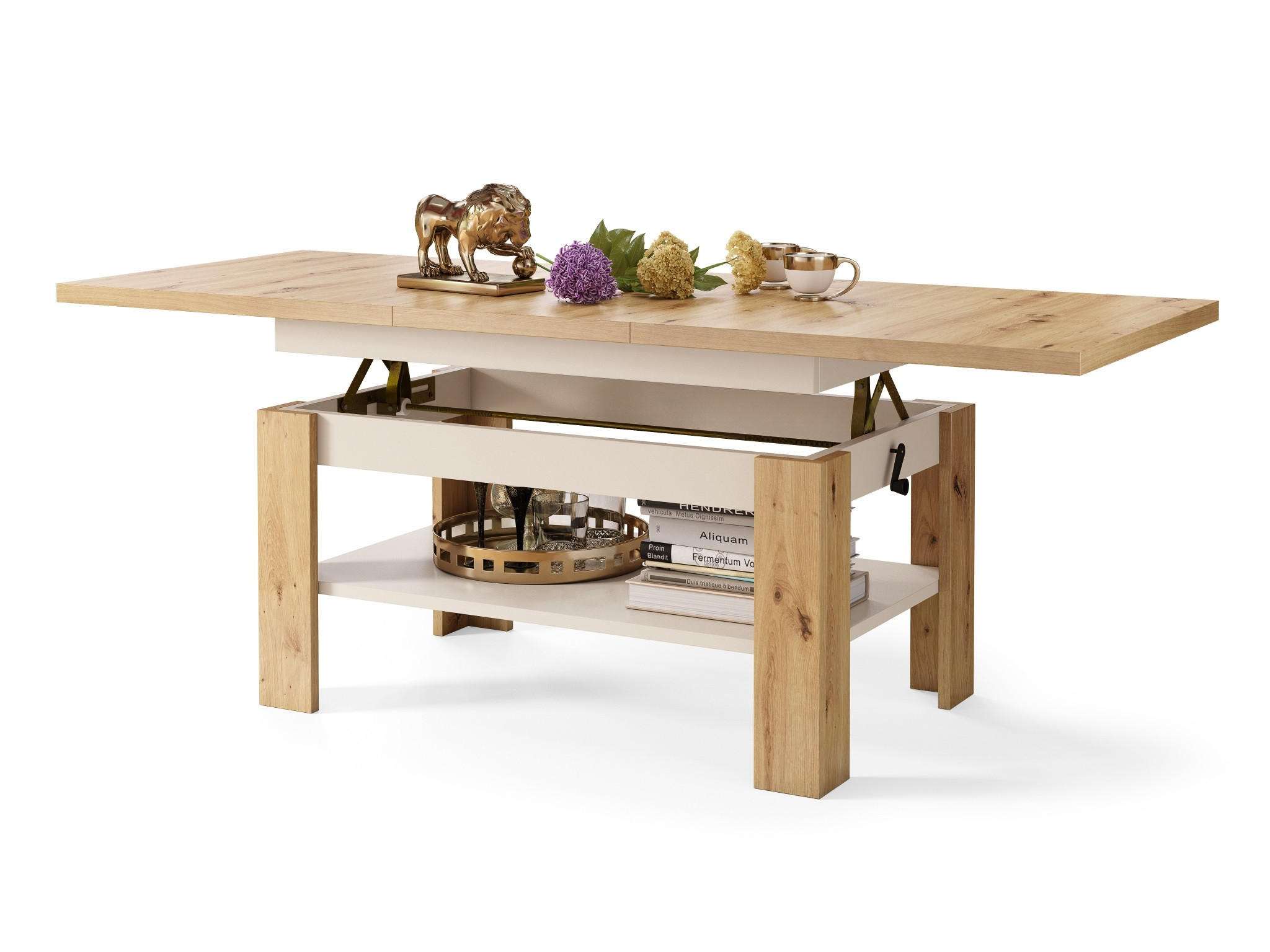 COUCHTISCH rechteckig Eiche Artisan - Beige ausziehbar höhenverstellbar - Eichefarben/Beige, Holzwerkstoff (65/130/58cm) - designimpex
