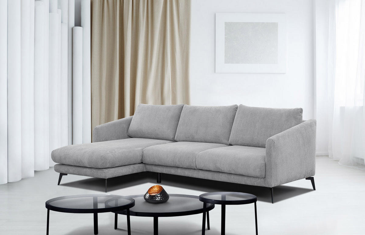 ECKSOFA VILT 4-Sitzer, hellgrau - Hellgrau/Schwarz, Holzwerkstoff/Textil (156/255cm) - Courtois Laville