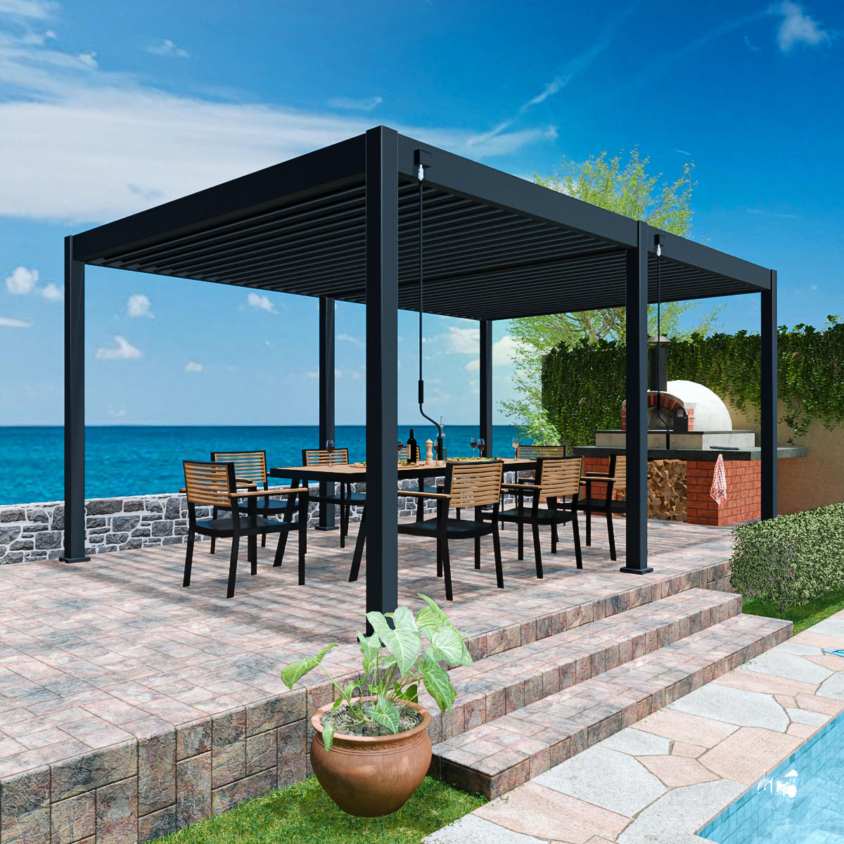 PERGOLA Deluxe Pavillon Terrassenüberdachung Aluminium 3 x 6 m anthrazit - Anthrazit, Metall (300/255/600cm) - WEIDE