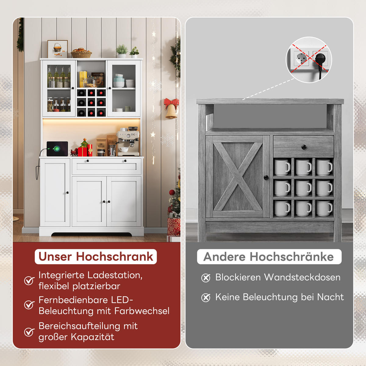 BUFFET 105/40/180 cm Weiß aus MDF mit LED und Steckdose - Weiß, Holzwerkstoff (105/180/40cm) - OKWISH